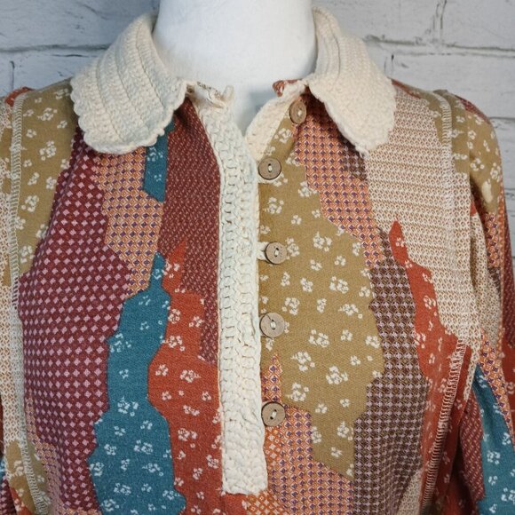 WOMENS GIMMECK BY BUCKLE BOHO TOP BALLON SLEEVES CROCHETED COLLAR SIZE SMALL - Picture 4 of 12